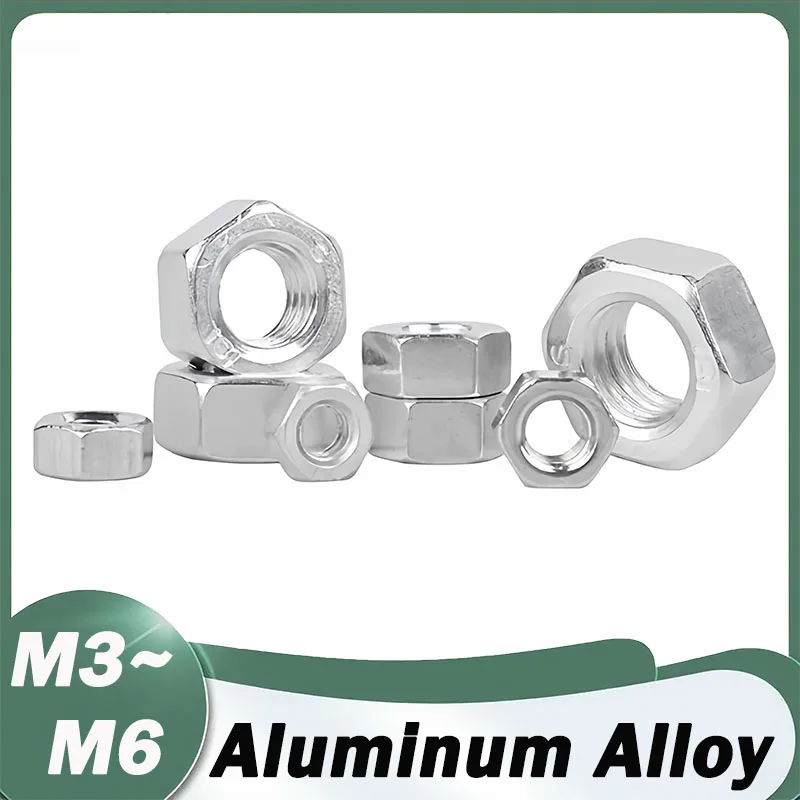 20/50/100pcs Aluminium Alloy 6061 Hexagon Hex Nut M3 M4 M5 M6 Smooth and Burr-free Wear Resistant and Corrosion-resistant
