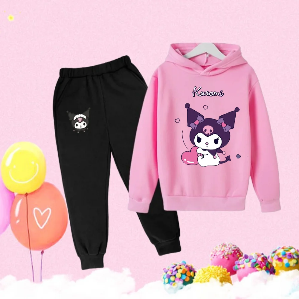 

Girl Tops Spring And Autumn Hooded Suit Children's Sports Cartoon Pattern Fashion Neutral Pullover Sweatshirt + Sweatpants Suit