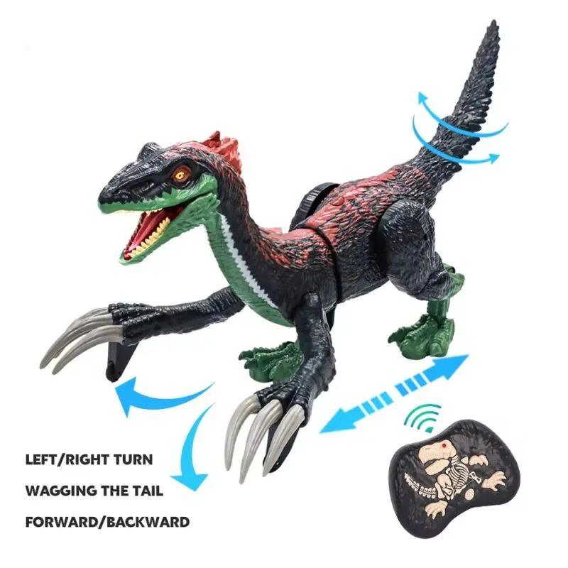 Remote Control Dinosaur Toy 5 Channels Electronic RC Toys Dinosaur Velociraptor With Spray And LED Light