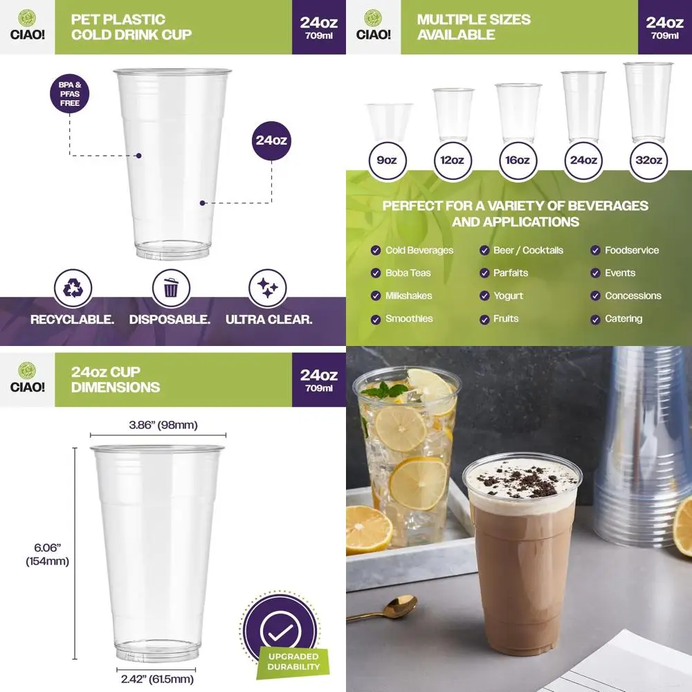 

98mm 24oz PET Plastic Cold Beverage Cups, Ideal for Smoothies, Iced Coffee, and More (600 Pack)