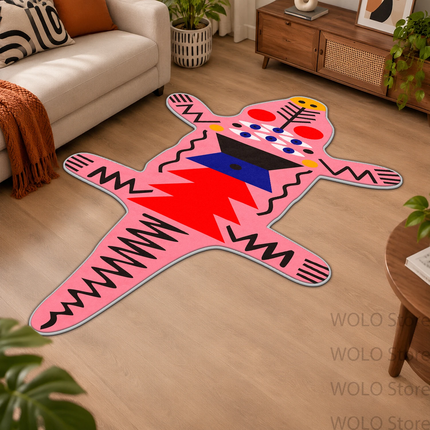 Art Illustration Style Irregular Novelty Shape Large Living Room Carpet Vintage Animal Print Non-slip Soft Rug for Decor Home