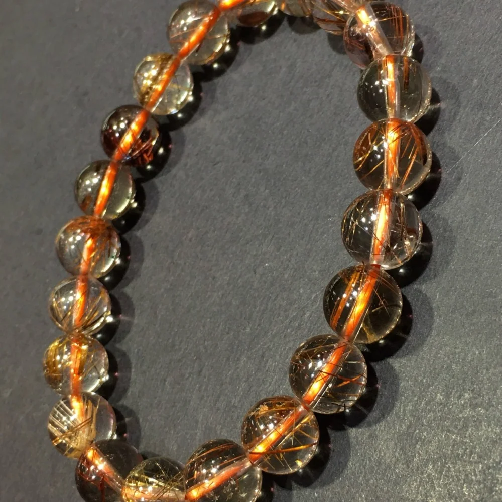 Natural Copper Hair Quartz 9.5mm Bead Bracelet for Women Reiki Healing Jewelry Strand Bangles Female Gift One Piece