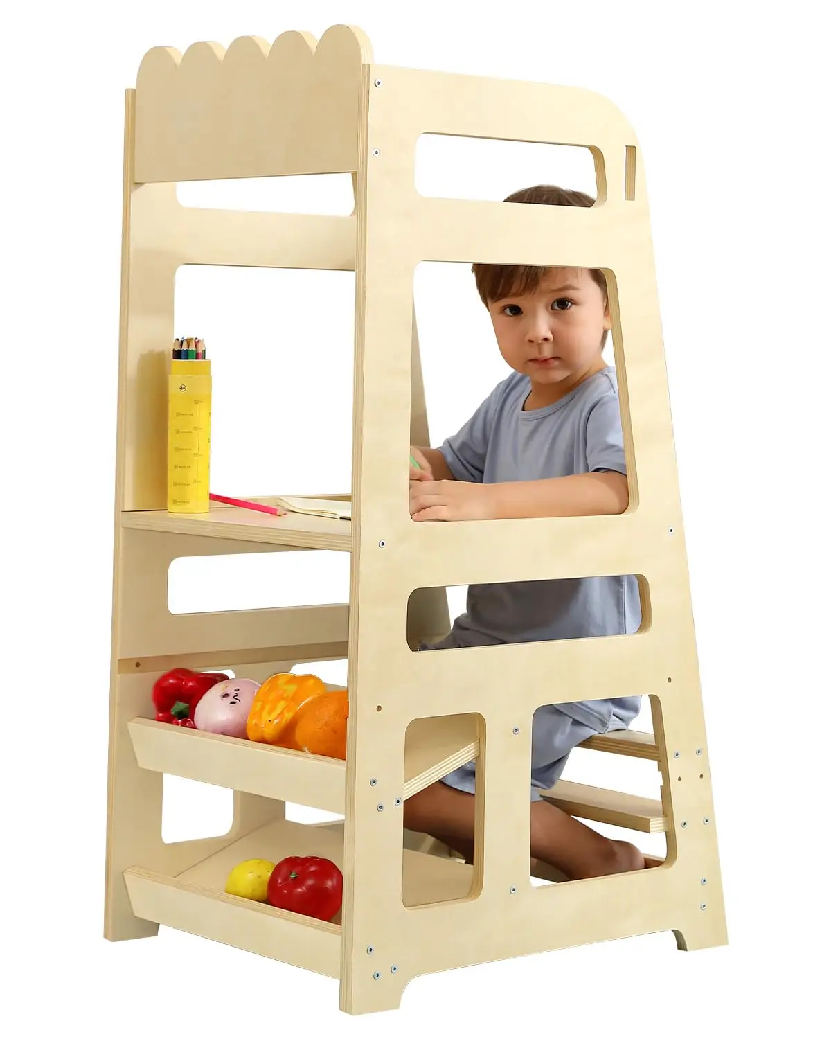 

Step Stools for Kids, Adjustable Height Toddler Montessori Wooden Tower - Safe Anti-Drop Kitchen Stool Helper,, Customized