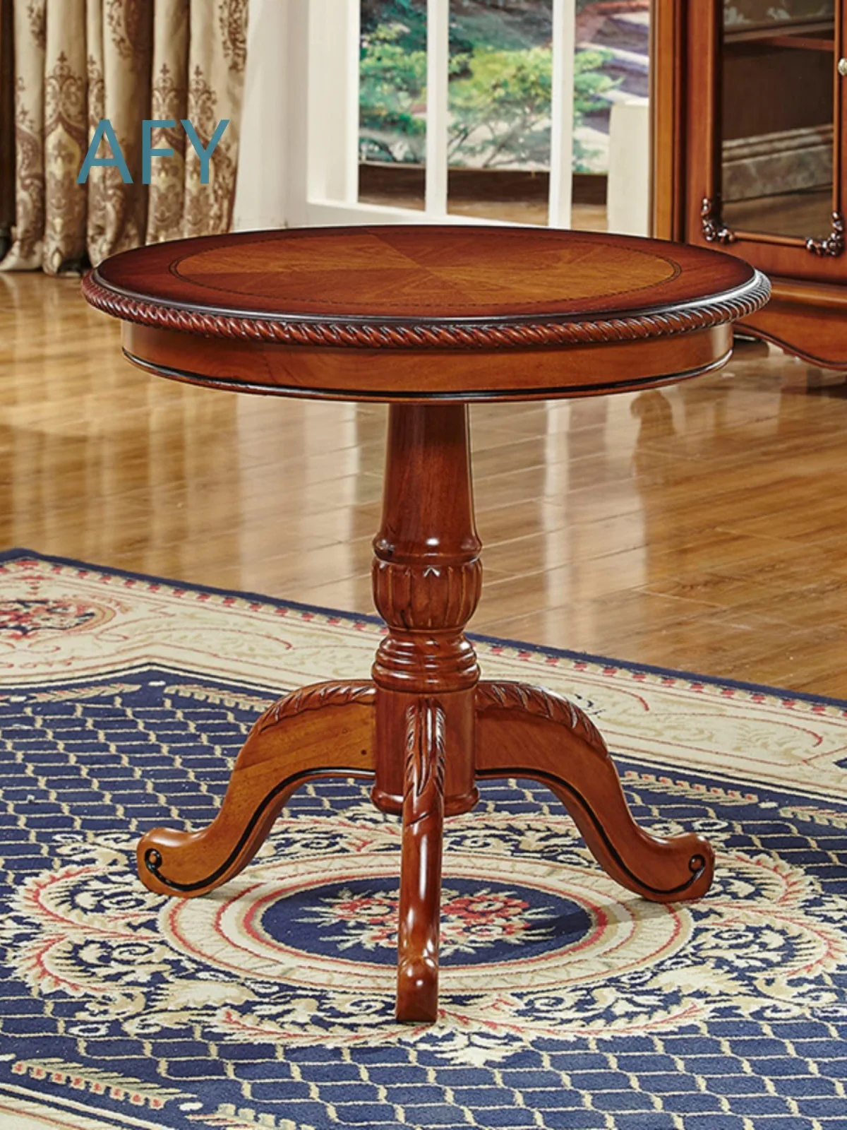 Round Wooden Coffee Table for European and American Style Vintage Distressed Minimalist Small Side Table for Living Room or