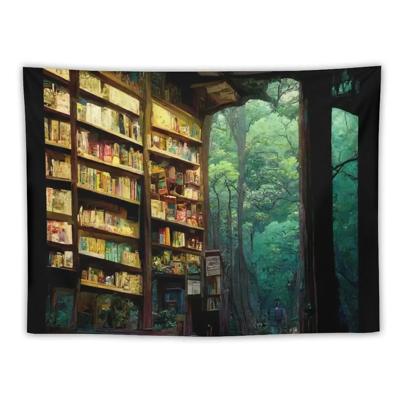 

Magical Bookstore in the Woods Tapestry Living Room Decoration House Decor Japanese Room Decor Decoration Room Tapestry