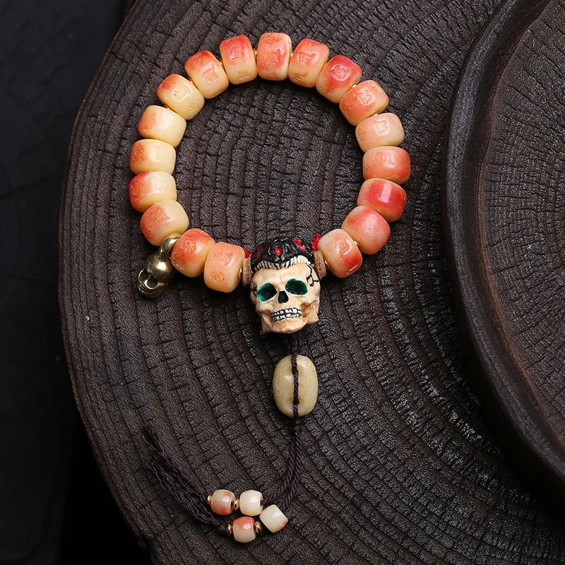 Natural Half Blood Camel Bone Barrel Beads Carved Six Words of Truth String Single Loop Cultivation Gourd Corpus Christi Grove