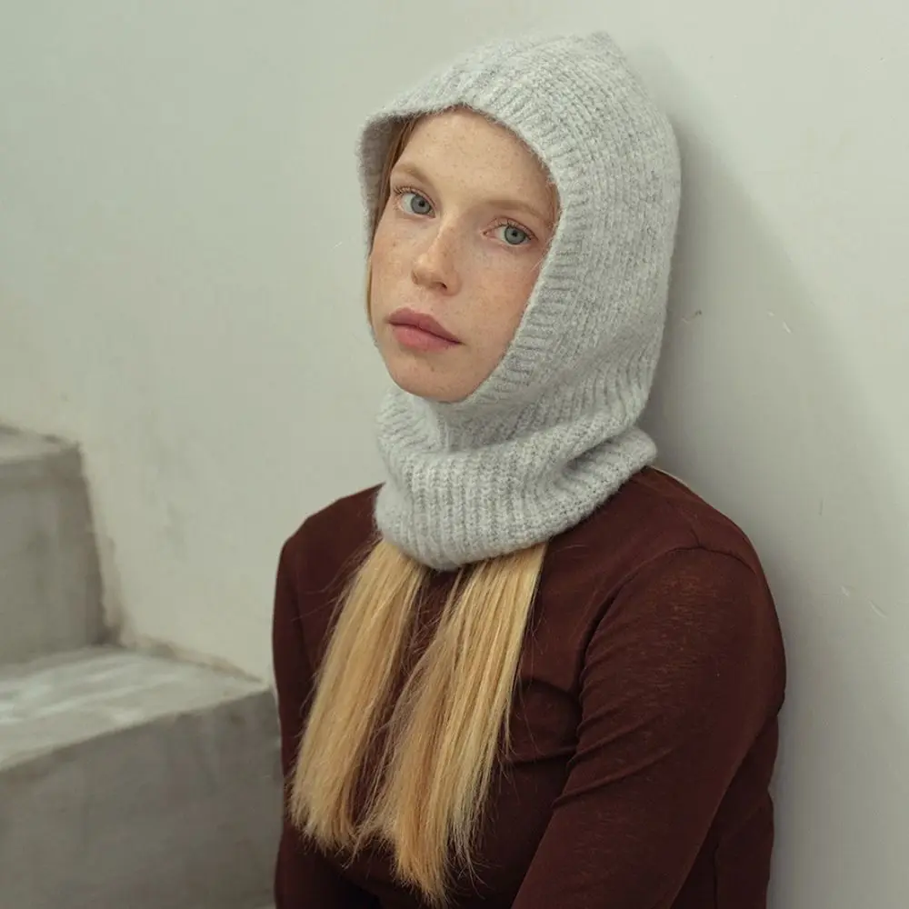 Fashion Alpaca Wool Balaclava Hat Fleece Solid Color Earflap Hat Beanie Soft Knitted Hat Outdoor