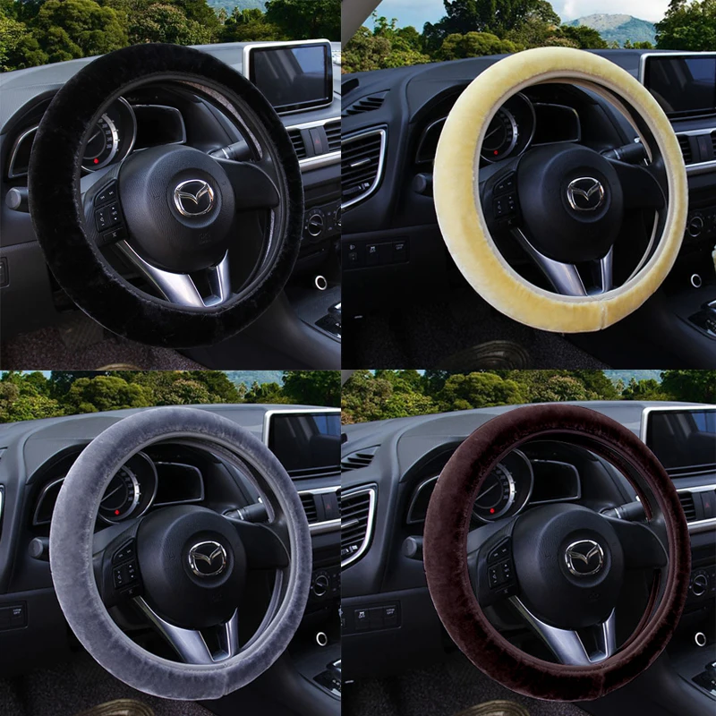 premium soft short fur car steering wheel cover high-density warm plush winter steering wheel protector cover 38cm accessories