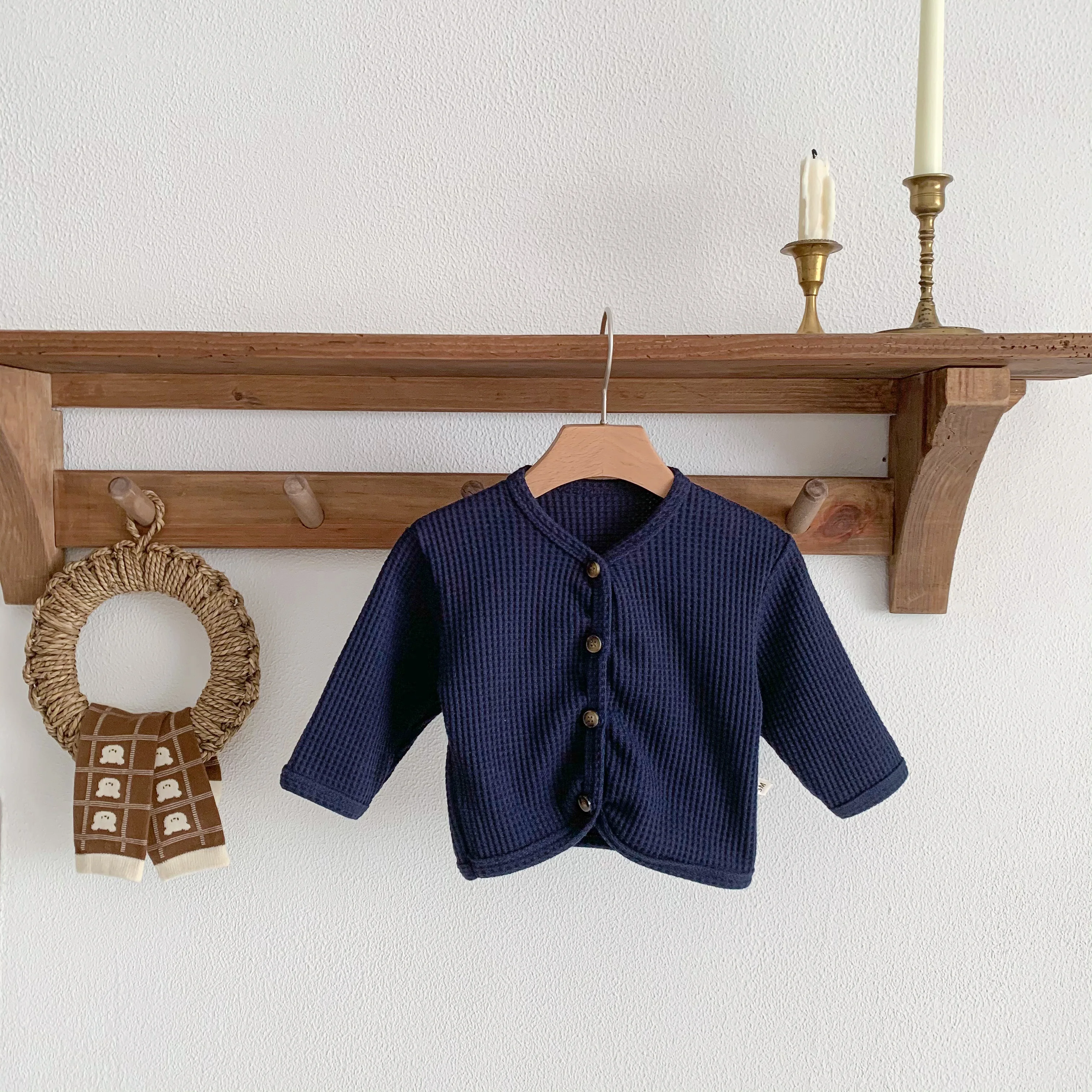 Newborn Baby Waffle Knitted Coats Korean Style Cardigan 0-3Y Boys Girl Sweater Fashion Autumn and Winter Outfit