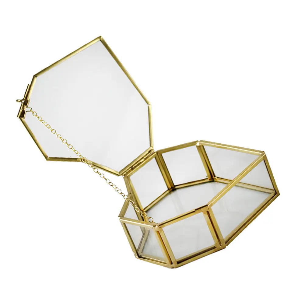 1Pcs Heart Shaped Glass Jewelry Box European Style Retro Jewel Case for Wedding Keepsake Desktop Dresser Decor