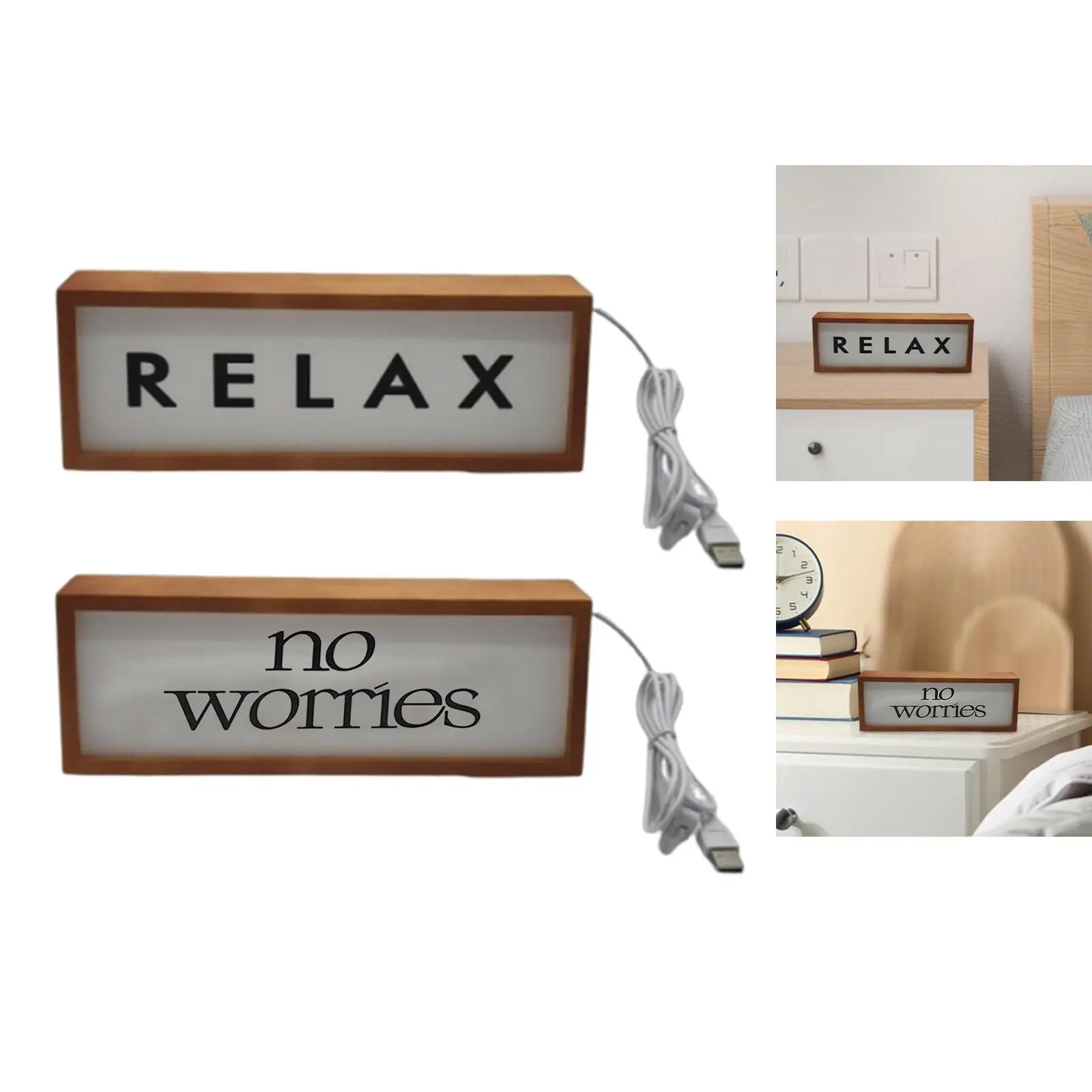 USB Nightlight Light up Sign Rustic Decorative Office Bedside Lamp Table