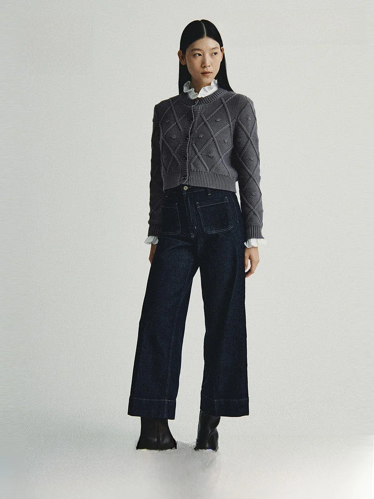 

H&M Women's Knitted Twist Cardigan Casual Style Regular Thickness Button Detail Cotton Polyester Blend Open Front Design