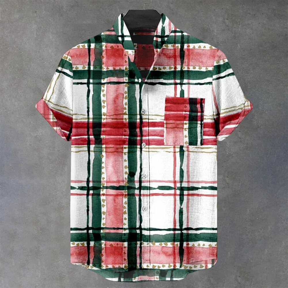 Vintage Hawaiian Spring Summer Fashion Casual Linen 3D Printed Street Travel Walking Beach Printed Short Sleeve Button Shirt