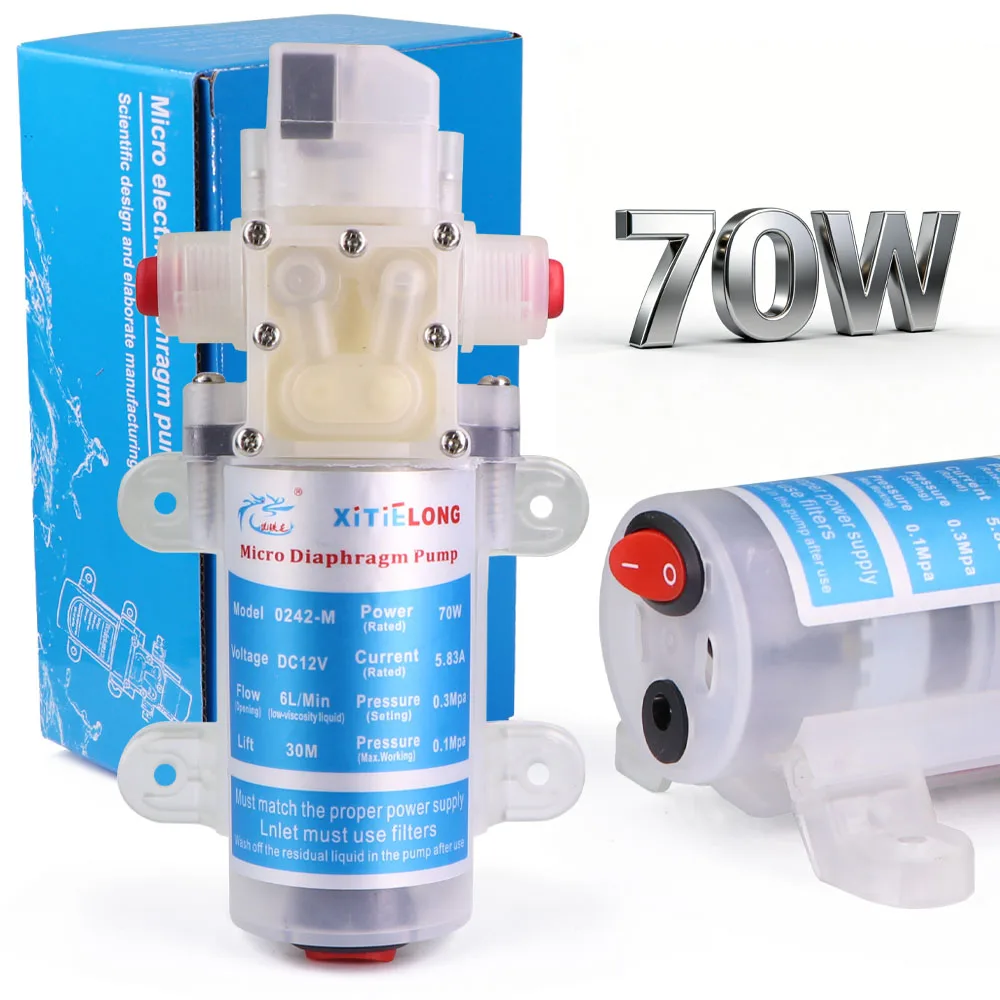 70W DC12V Food-Grade Diaphragm Pump w/ Switch Hygienic Micro Electric Water Pump for Purified Water Brew Wine Juice Beer Making