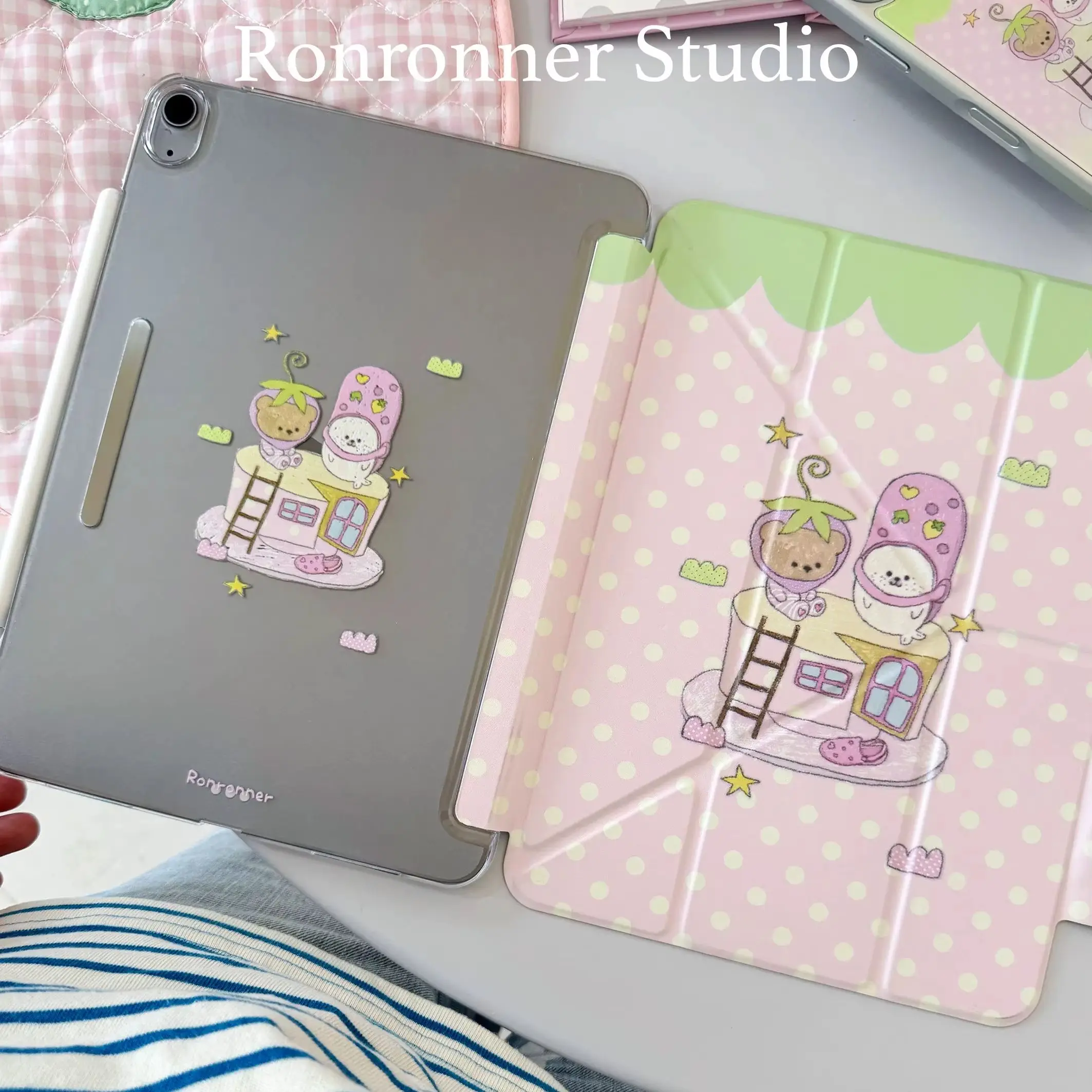 Ins Pink Strawberry Polka dot Y2K Tablet Case For iPad Pro 13in 11th M5M4 12.9in A16 7/8/9/10th Air4/5/6/7 11in M2 M3 Mini Cover