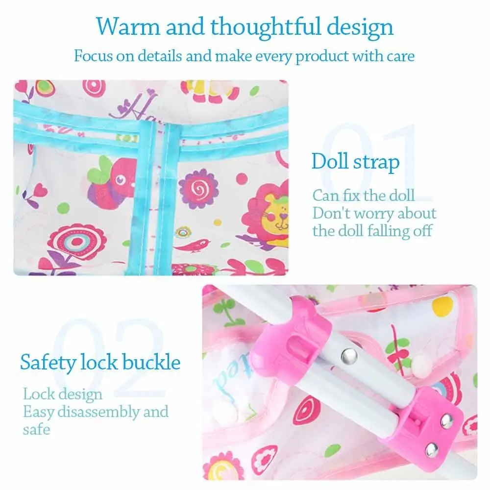 Carrozzina per bambole Passeggino pieghevole in ferro Carretto per bambole leggero e stabile di grande capacità colorato per ragazze