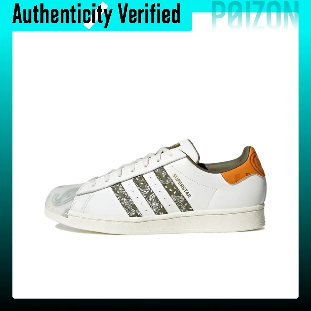 Adidas Originals SUPERSTAR Leather Coverage Abrasion Resistant Low top Skateboard Shoes Unisex White Orange GX3656