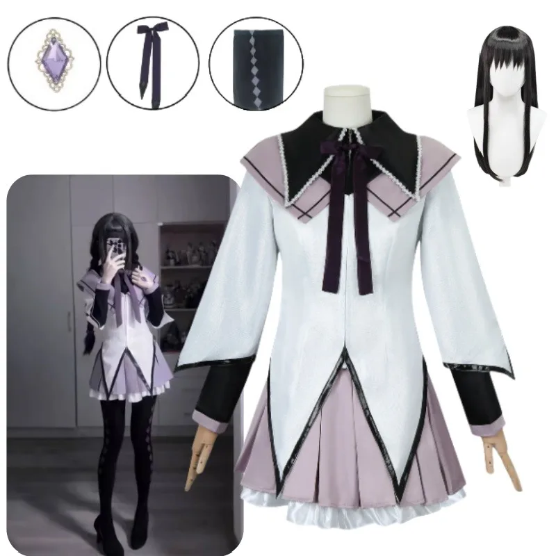 

Anime Akemi Homura Cosplay Costume Magic Combat Dress Uniform Black Long Straight Wig Suit for Women Halloween Party Outfits
