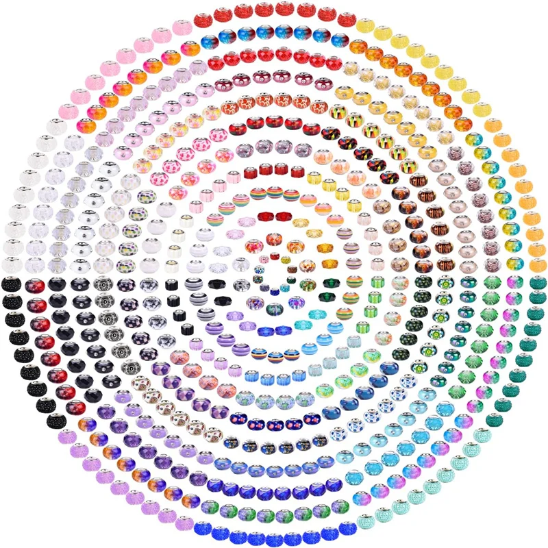 10Pcs Lot Color Resin Murano Charms 5mm Big Hole Pen Beadable Pens Garden Stakes Hair Band Bracelet DIY European Chain Jewelry