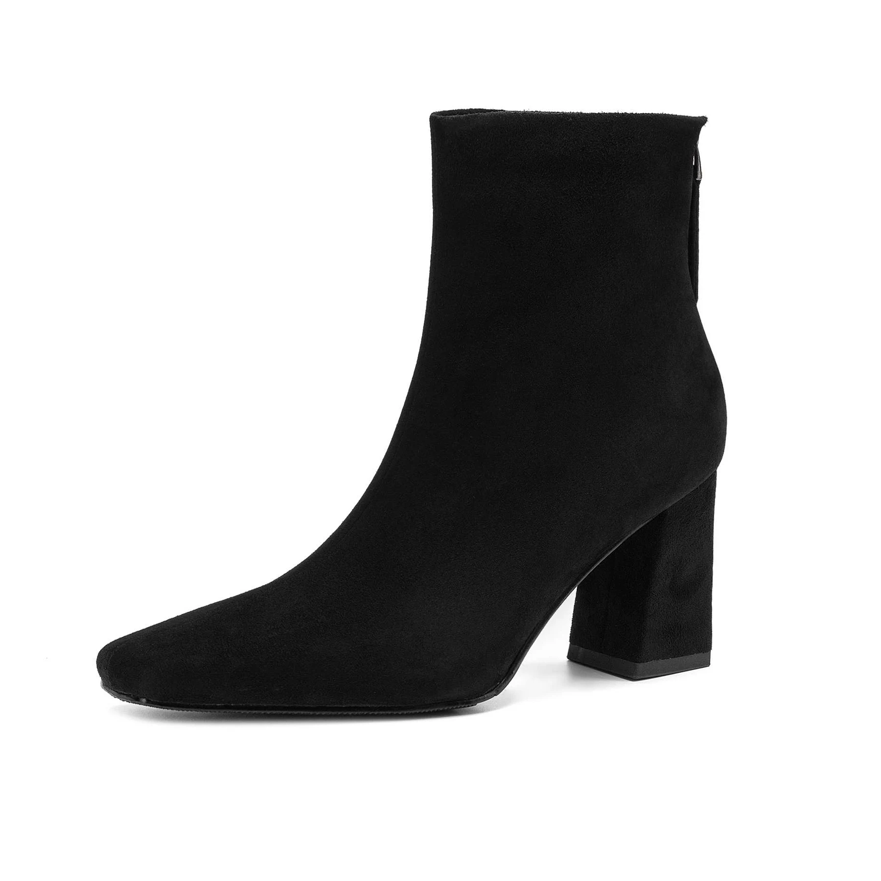 2026 Plus Size 34-41 Cow Skin Square Toe High Heels Basic Modern Boots Warm Winter Shoes Dating Casual Concise Party Ankle Boots