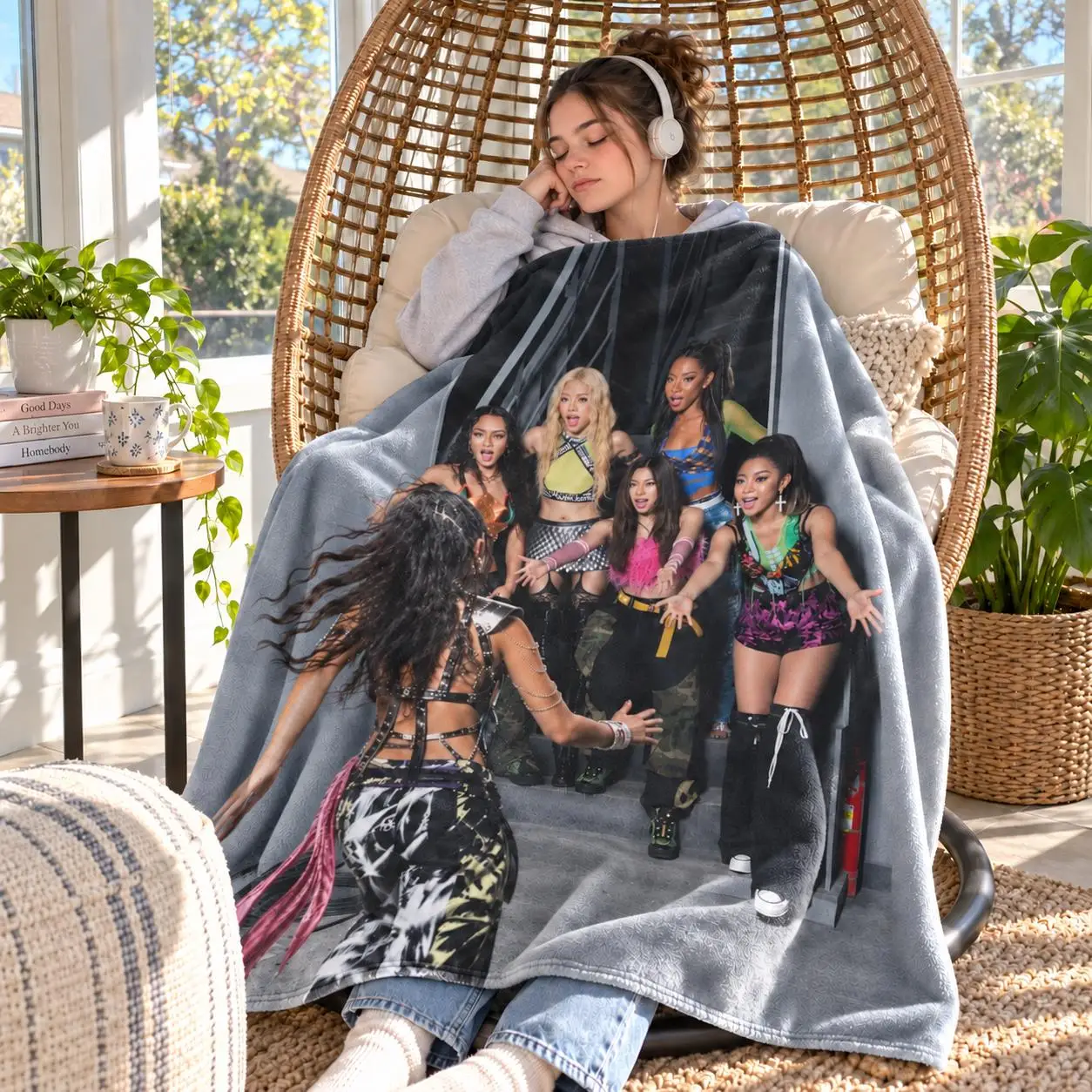 Teen Girl Graphic Throw Blanket K-KATSEYE Bed Blankets & Throws Human Made Home and Decoration Sofa School Knee Halloween Linens