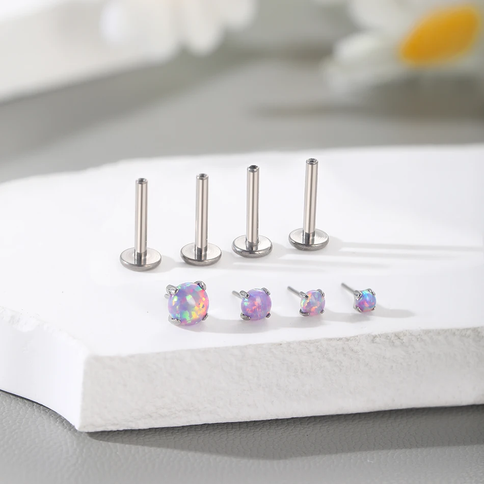 1PCS Titanium Threadless Labret Monore Piercings Opal White Opal Blue Claw Push-in Stud Earrings  Tragus Helix Piercing Jewelry
