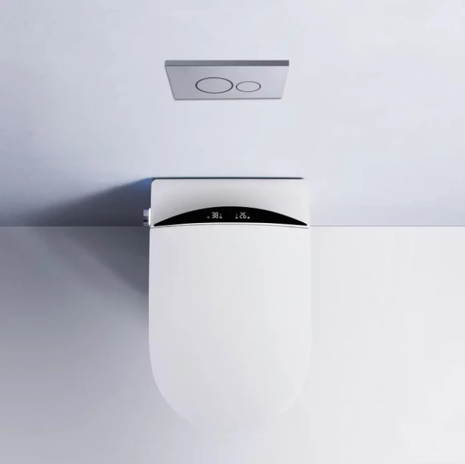 مجموعة مرحاض ذكية أوروبية حديثة مثبتة على الحائط، مرحاض كهربائي ذكي مع جدار خلفي تلقائي للحمام الحديث