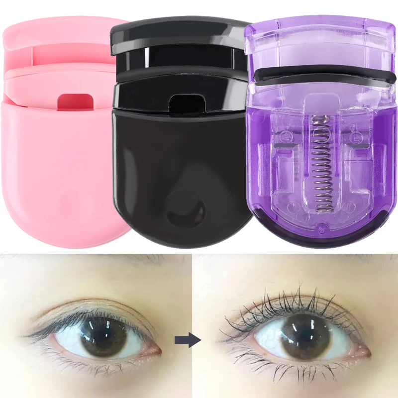 

1Mini Eyelash Curler Women Portable Long Lasting Silicone Strip Silver Eyelash Curler with Replacement Tape Clip Cosmetic Tools