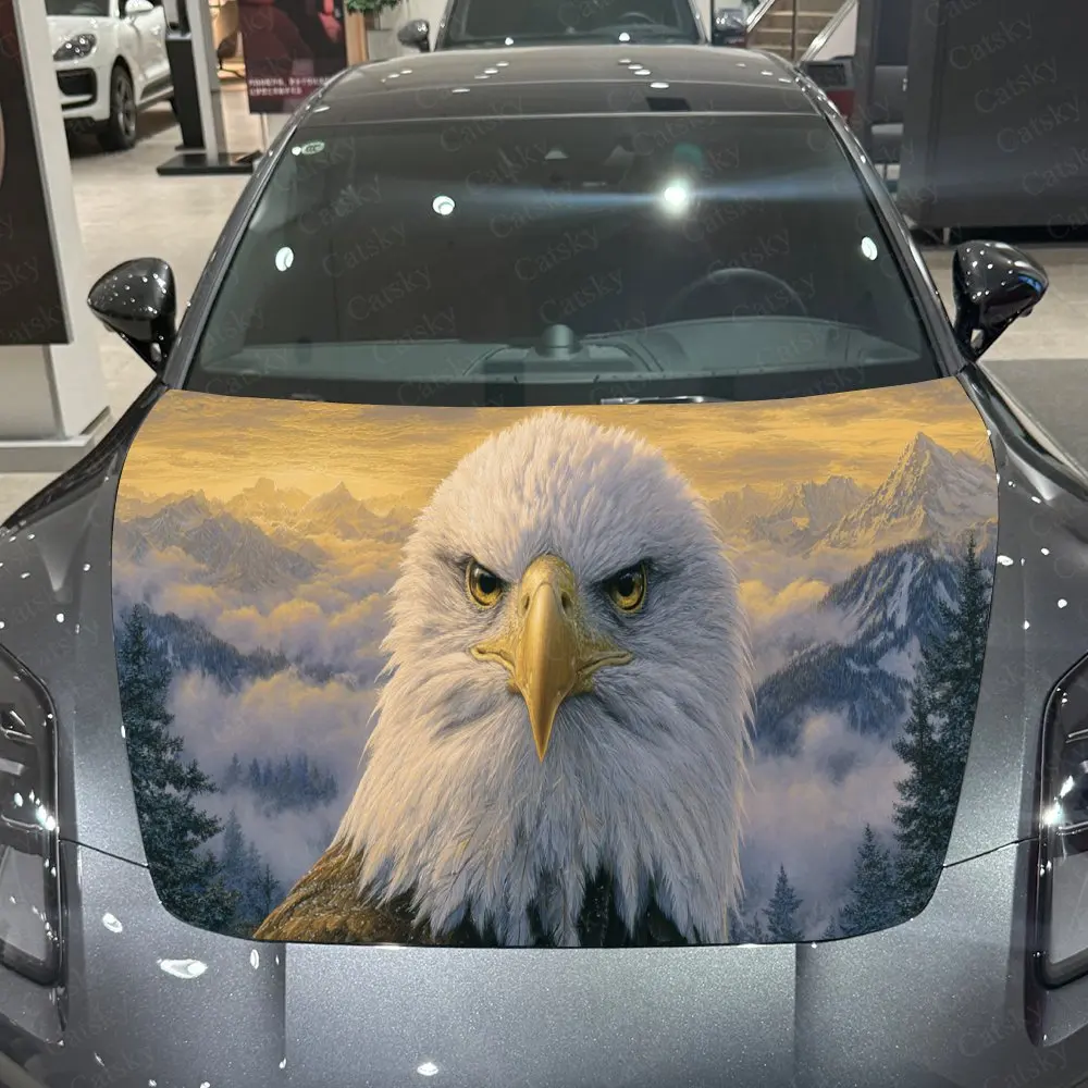 

Bald-Eagle Mountain Power Realistic PVC Car Hood Wraps, Self-Adhesive Waterproof Car Bonnet Decal Sticker, Car Decoration Protec