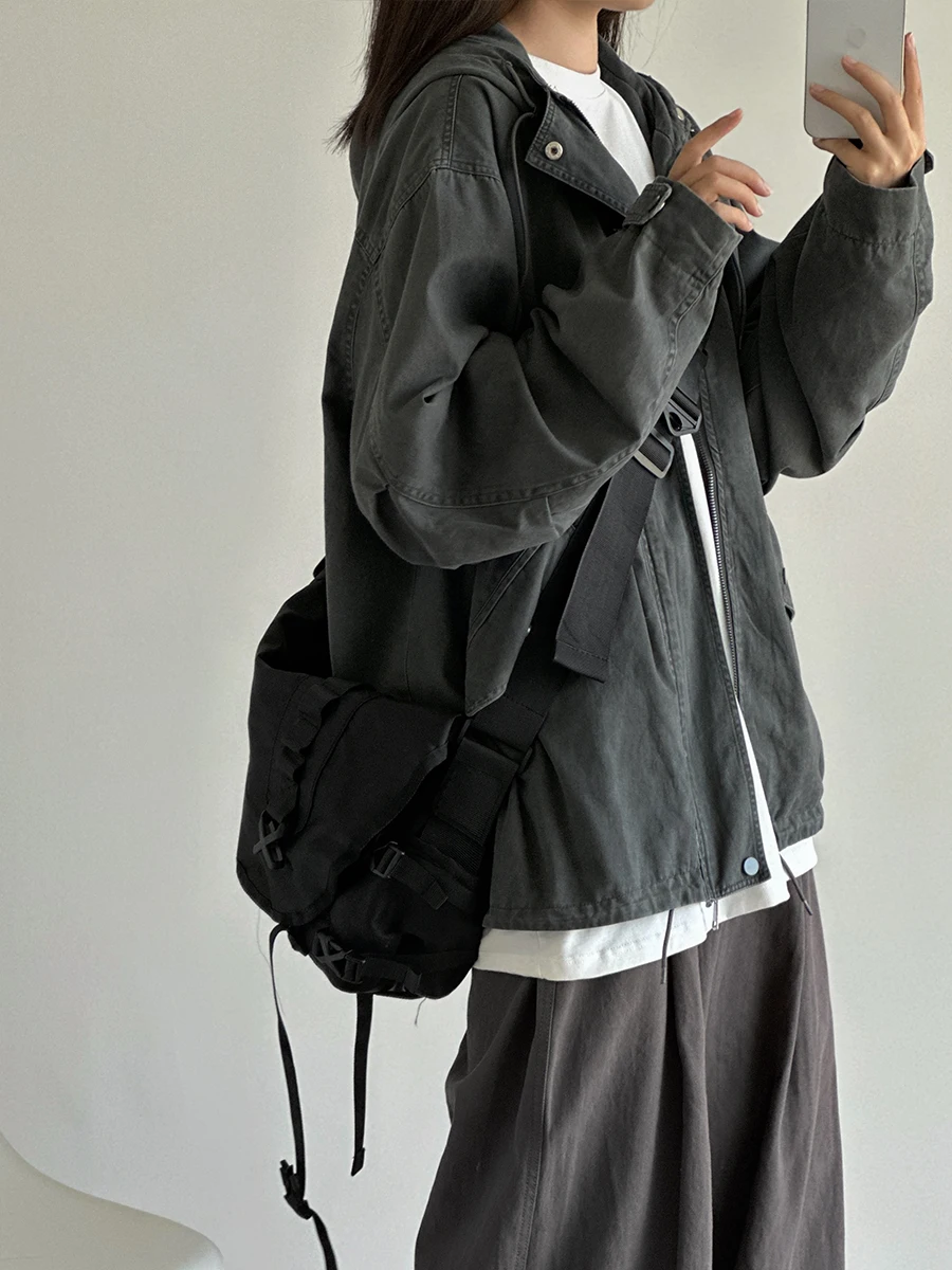 

Waed Denim Hooded Cardigan Jaet Men's Spring Autumn Cotton Vintage Sle Long Sve Full Cotton Coat for Middle Age