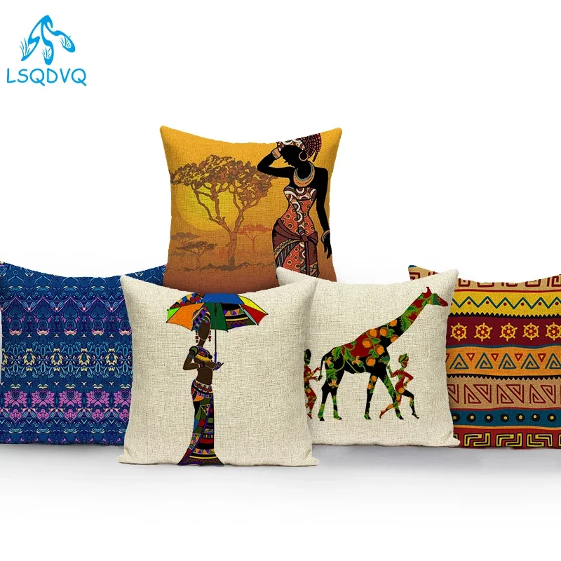 African Style Black Women Girl Lifestyle Polyester Cojines Decorativos Para Sofa Cushion Cover For Living Room Almofadas
