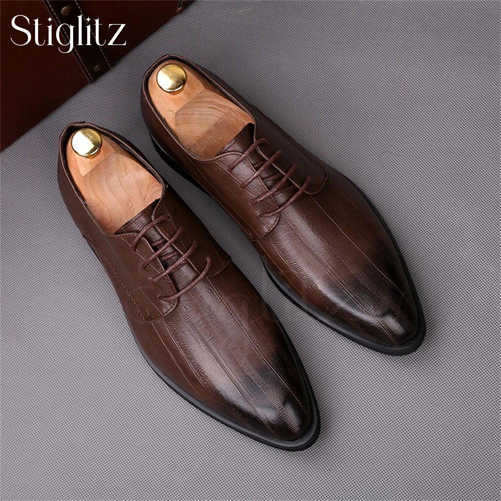 

Brown Leather Lacing Shoes Men's Elegant Style Business Formal Shoes British Oxford Shoes Dance Shoes Leather Shoes for Wedding