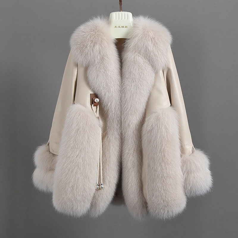 ZDFURS*High-End Imported Whole Leather Fox Fur Leather Fur Coat Women\'s Mid-Length Haining New Sheepskin down Jacket Coat