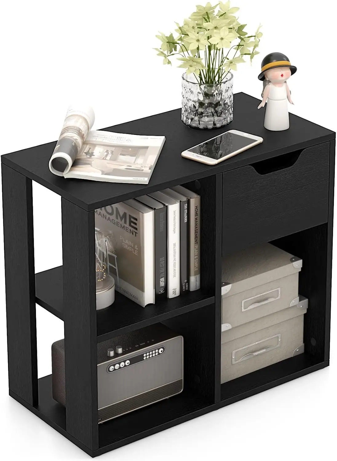 

3 Cube Bookcase With Drawer, Modern Simple Bookshelf Display Ra With 2-Tier Open Shelves, Multifunctional Cube Storage Shelves