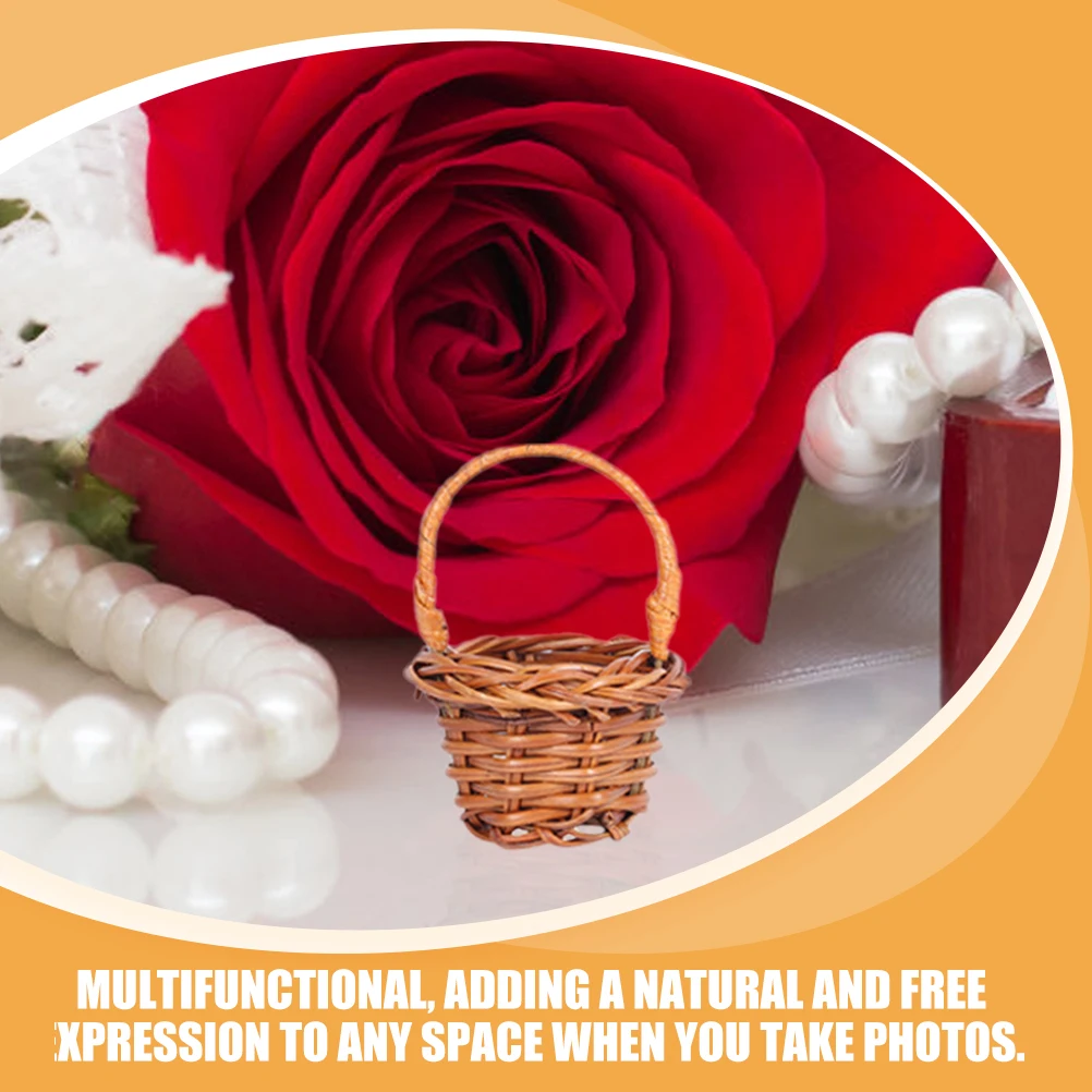 Cestas de flores en miniatura para casa de muñecas, cesta tejida de mano, mini cesta de almacenamiento de flores, adorno de micropaisaje, decoración de boda, 12 Uds.