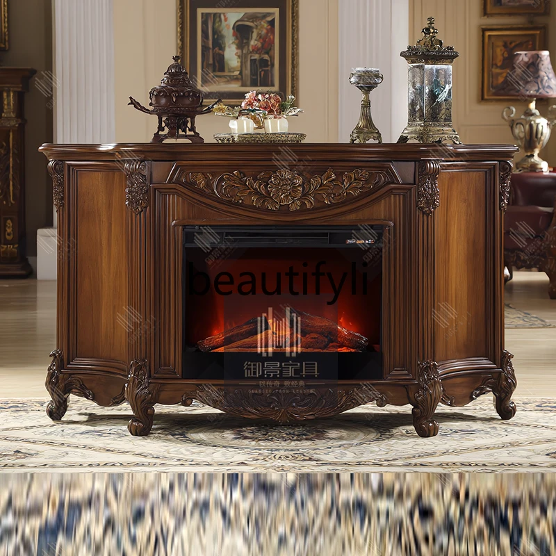 American solid wood mantel European retro stove cabinet decorative cabinet living room against the wall