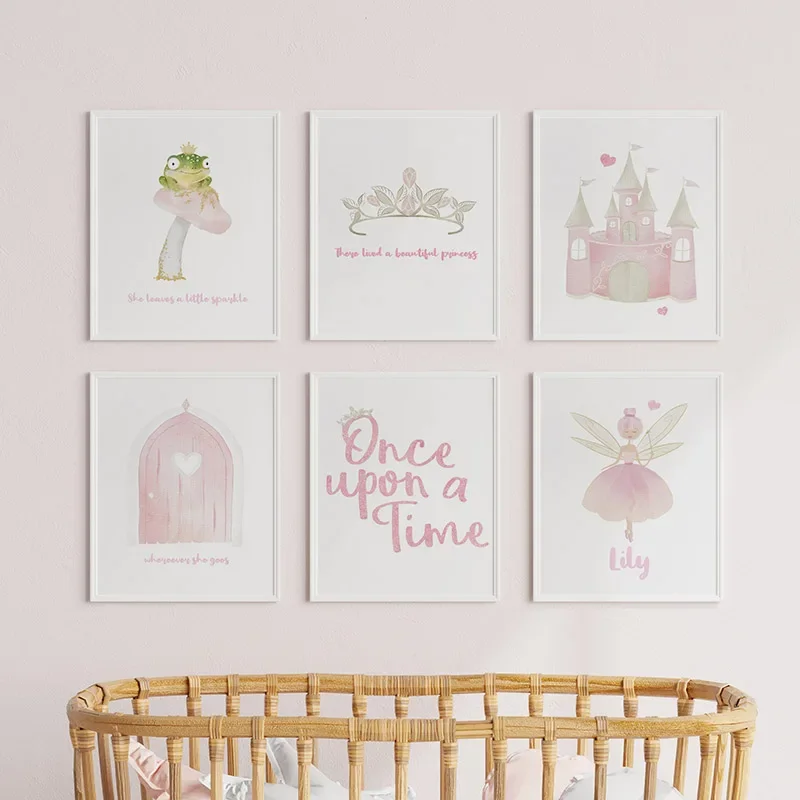 

Pink Princess Girl Castle Crown Heart Nursery Wall Art Canvas Painting Nordic Posters And Prints Pictures Baby Kids Room Decor