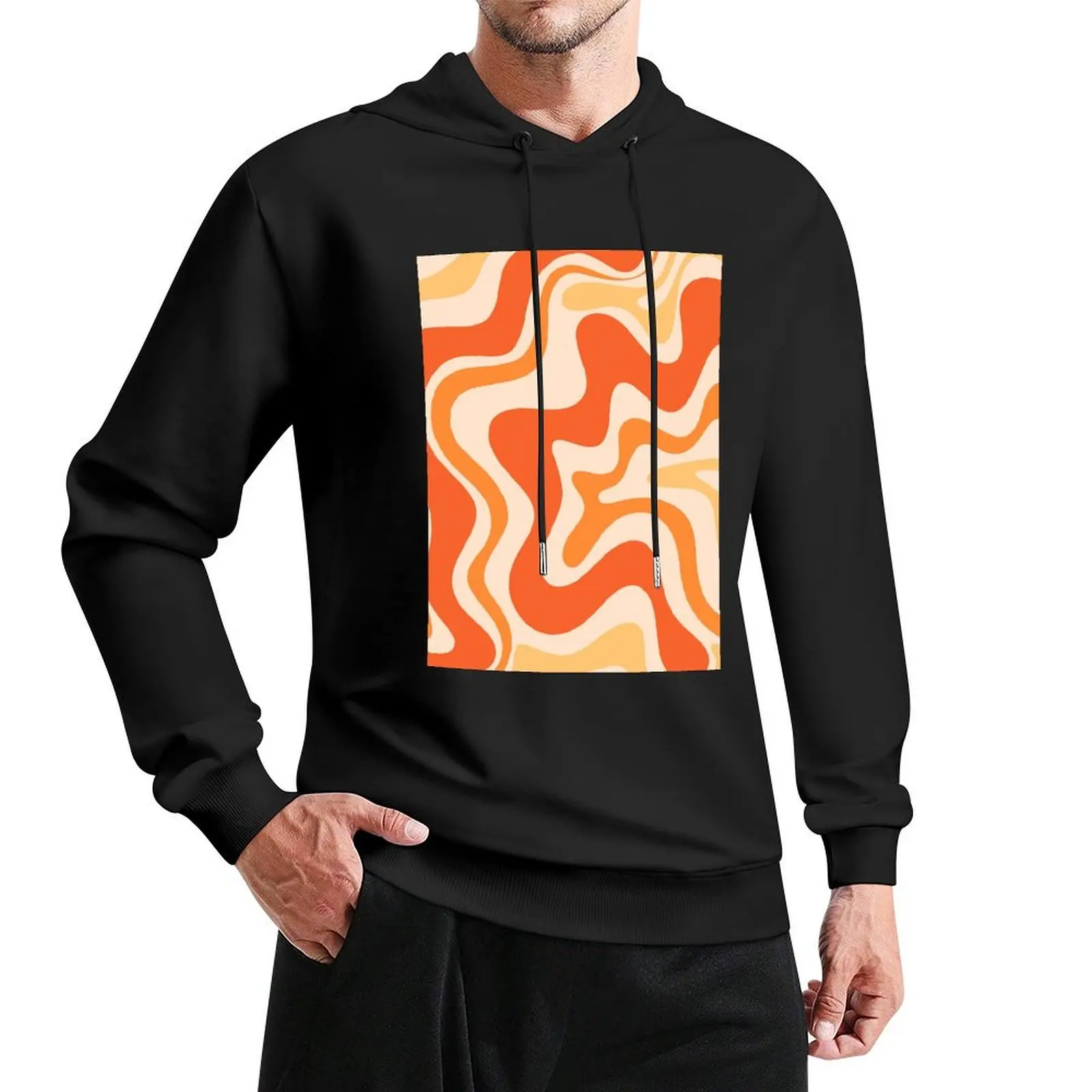 Tangerine Liquid Swirl Retro Modern Abstract Pattern Pullover Hoodie hooded shirt men wear graphic hoodies