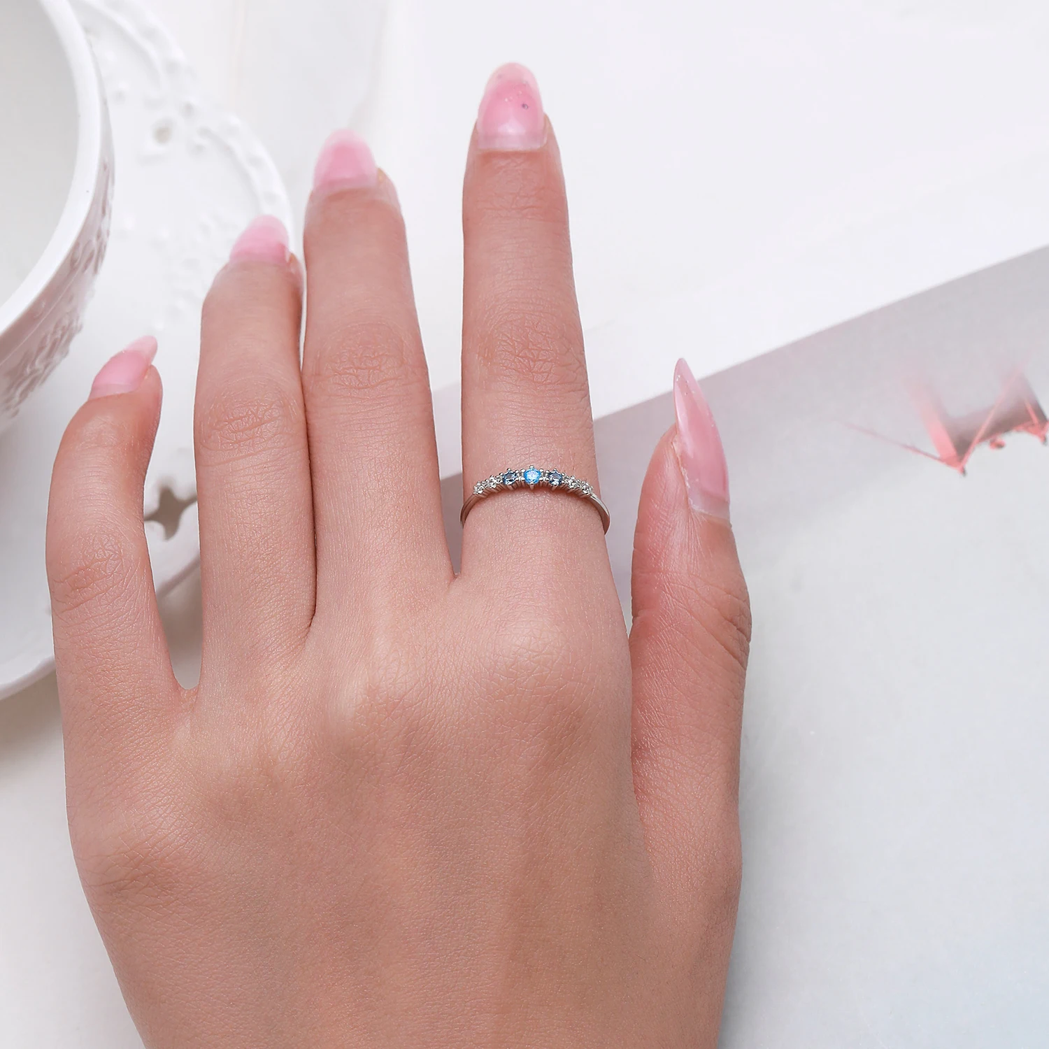 Modian Simple Thin Blue Shiny Zirconia Trendy Rings 925 Sterling Silver Charm Fine Stud Earrings For Women Female Jewelry Sets