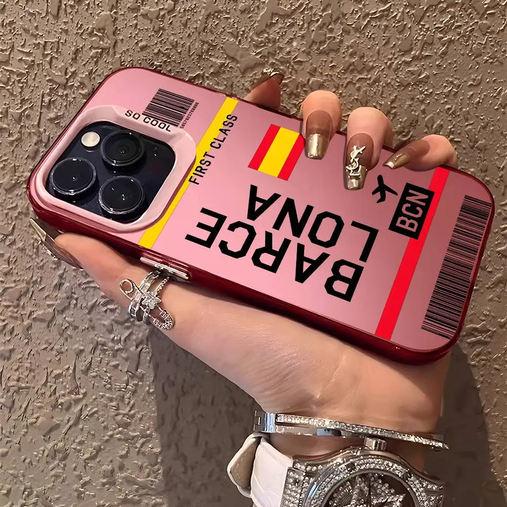 اسبانيا طائرة السفر تذكرة جراب هاتف آيفون 16 15 14 13 12 11 زائد برو ماكس متعدد الألوان أورورا الليزر للصدمات فوندا غطاء #4