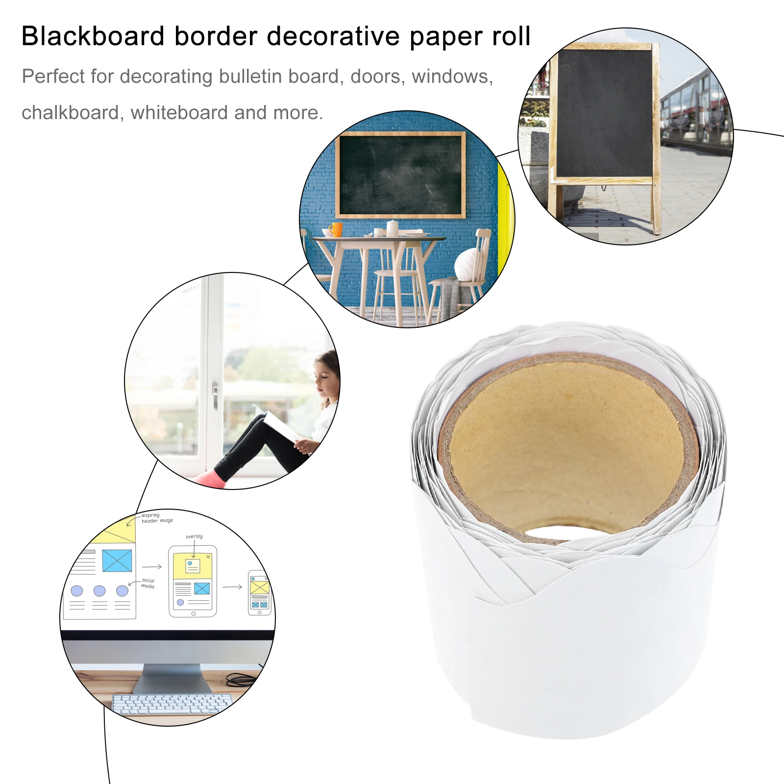 

5M Blackboard Border Paper Bulletin Scallop Edges Classroom Decor Green Office Wall Door Window Craft Teaching Tools