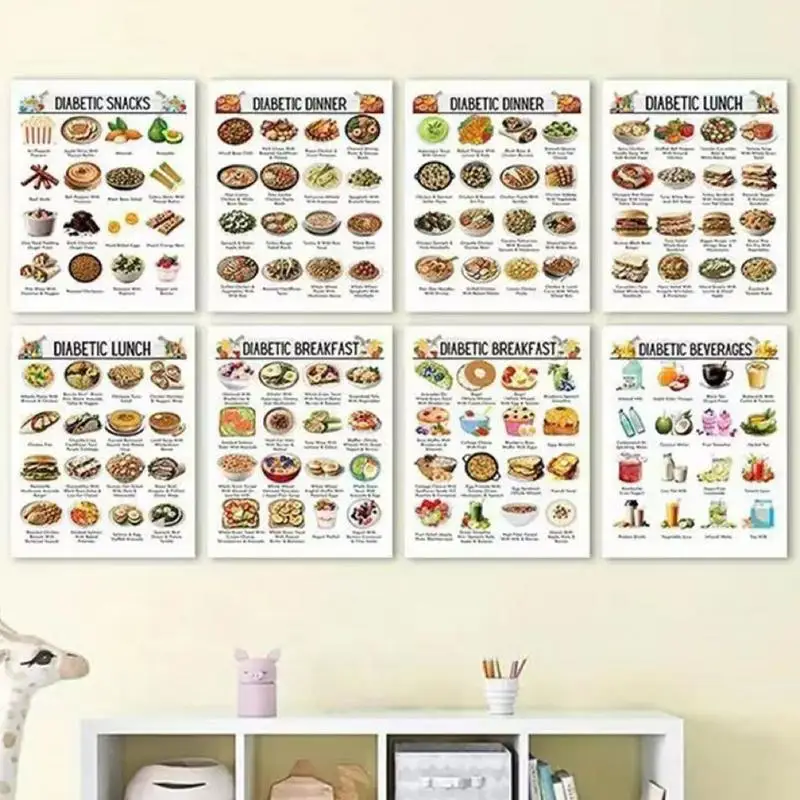 12pcs Low Sugar Food Chart Low Carb Diet Nutrition List Food Information Guide Poster for Dad mother Grandpa Grandma Elderly