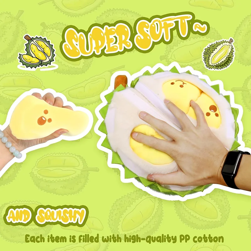 Kids Creative Simulation Detachable Durian Plush Toy Fun Tearable Peeling Durian Plush Pillow Fidget Toy Boys Girl Birthday Gift