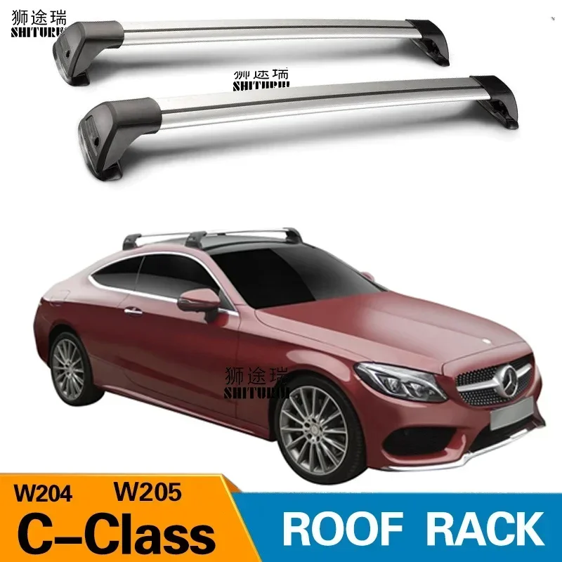 2 pcs For Mercedes-Benz C-Class W205 W204 2007-2020 roof bar car special aluminum alloy belt lock Led shooting RACK CORSS rack