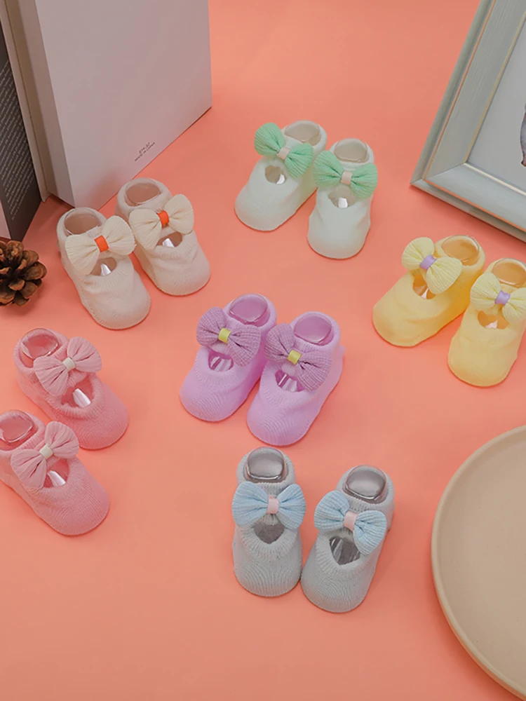 1 paire de chaussettes pour bébé à nœud coloré, chaussettes d'été fines antidérapantes pour bébé, chaussettes de princesse pour filles, chaussettes pour enfants