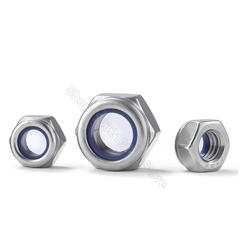 10-50Pcs M4 M5 M6 M8 M10 M12 SUS 201 Stainless Steel Hex Nylon Insert Lock Nuts Hexagon Self-locking Locknut Nylock Nut Locknut