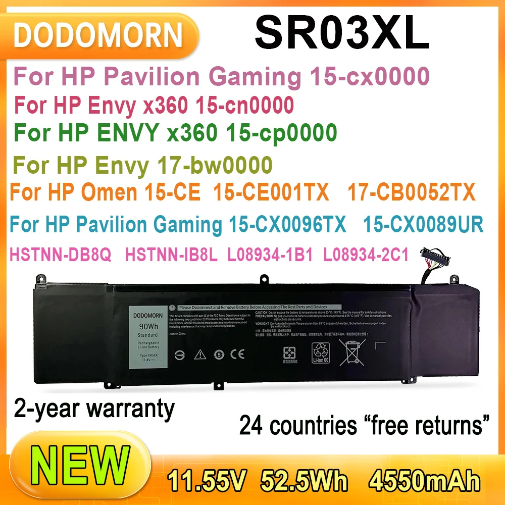 

SR03XL Battery For HP OMEN 15-CE 17-CB0052TX Pavilion Gaming 15-CX0096TX TPN-Q193 TPN-C133 TPN-C134 TPN-Q211 Laptop L08934-2B1