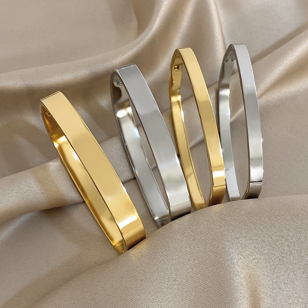 

Freetry Minimalist Stackable Stainless Steel Bracelets for Women Trendy Geometric Square Open Spring Bangle Waterproof Jewelry