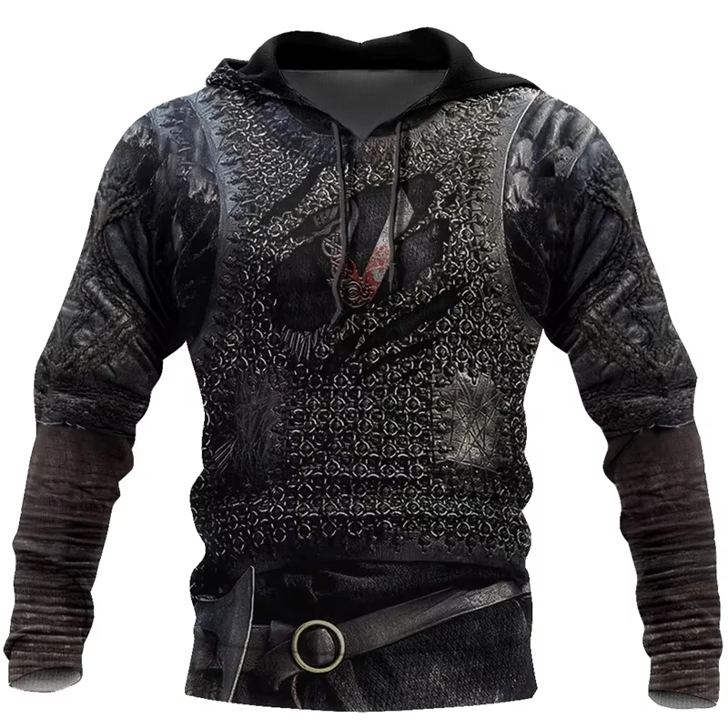 3d Printed Medieval Armor Hoodie For Men Fashion Oversized Vintage Pullover Hoodie Men's Cosplay Armor Sweatshirt Tracksuit