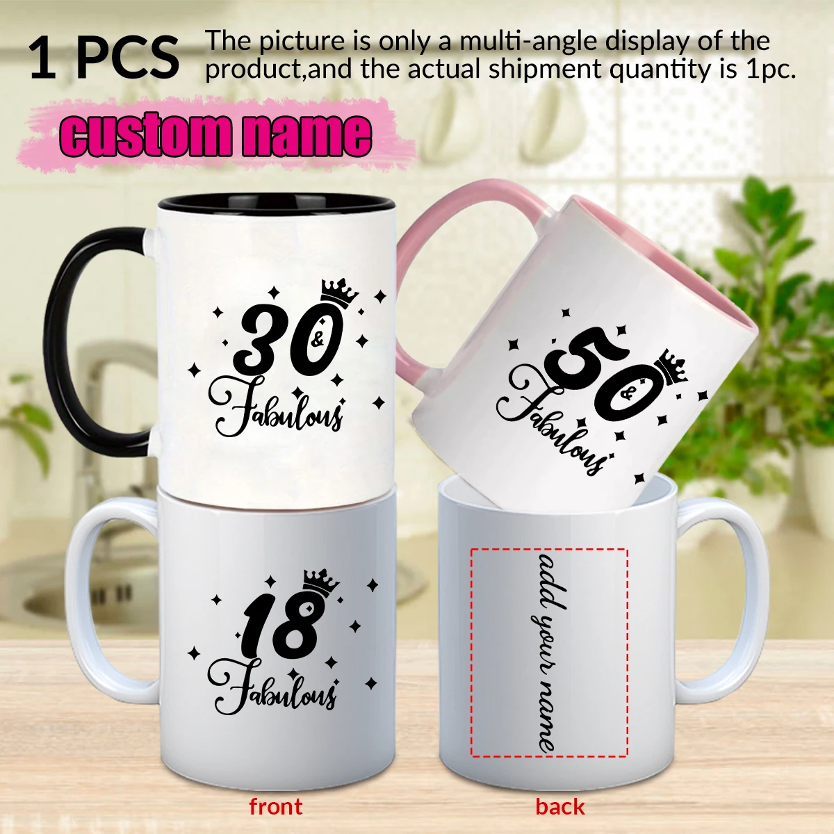 11oz Customized Name Ceramic Cup with Handgrip 3D Print Gratitude Text 1Pc Family Casual Drink Mugs Mother’s Day Gift for Mom